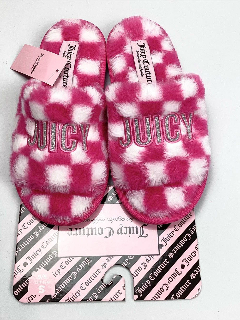 Juicy Couture Eldoris 2 Faux Fur Open Toe Slip on Slippers Small NEW!